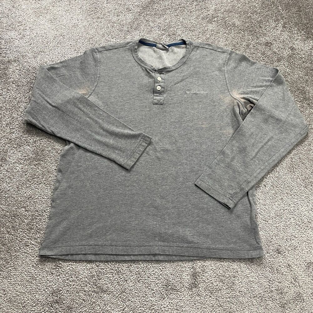 Columbia Alphine Thistle Henley Shirt Men Medium Gray Long Sleeve Casual Outdoor